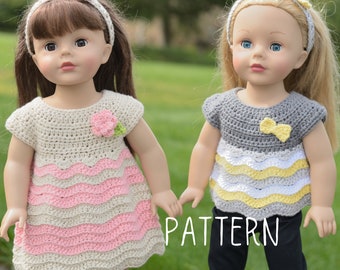 PDF Crochet Pattern - Ripples & Ridges Outfit for 18" Dolls