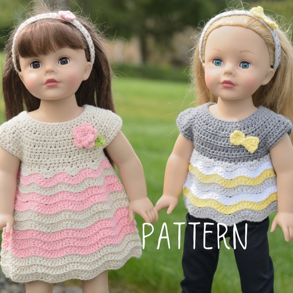 PDF Crochet Pattern - Ripples & Ridges Outfit for 18" Dolls