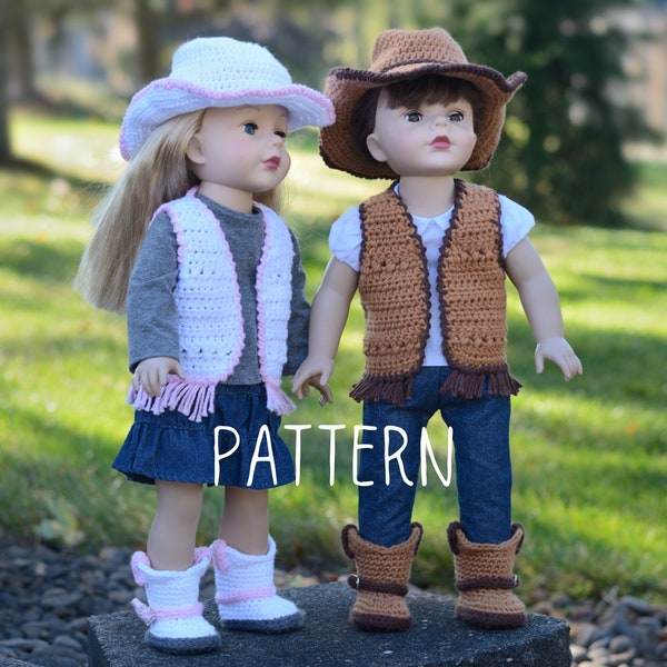 PDF Crochet Pattern - Cowgirl Set for 18" Dolls
