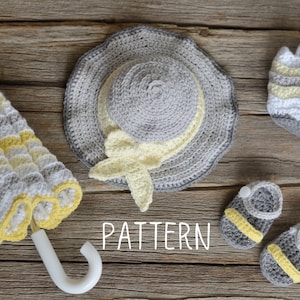 PDF Häkelanleitung - Ripples & Ridges Accessoires für 18"Puppen; Mütze, Tasche, Sandalen, und Sonnenschirm