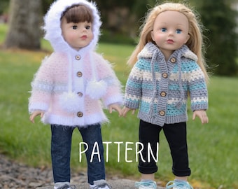 PDF Crochet Pattern - Hooded Cardigan for 18" Dolls