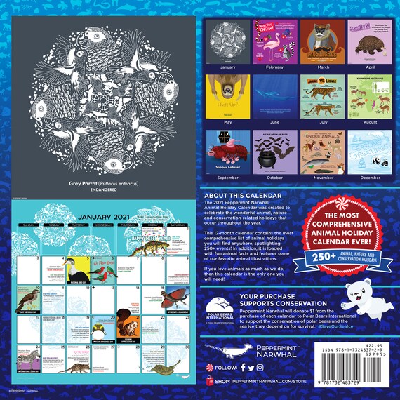 2021 Animal Holiday Calendar Etsy narwhal 2021 calendar