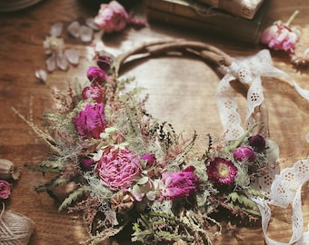 Bohemian Wreath | Dried Flower Wreath | Wallhanging | Crystal Wreath | Floral Hoop | Farmhouse Decor