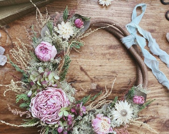 Bohemian Wreath | Wallhanging | Dried Flower Wreath | Dried Peonies | Crystal Wreath | Boho Nursery | Natural Decor | Organic