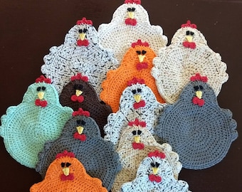 Double Thick Crochet Chicken Potholder, Handmade Chicken Hot Pad, Chicken Trivet, Chicken Kitchen Décor, Funny Chicken, Pot holder, Hot Pad,