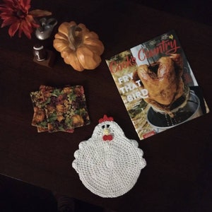 Double Thick Crochet Chicken Potholder, Handmade Chicken Hot Pad, Chicken Trivet, Chicken Kitchen Décor, Funny Chicken, Pot holder, Hot Pad, image 5