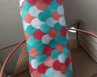 flannel teal coral mermaid scale baby swaddle blanket