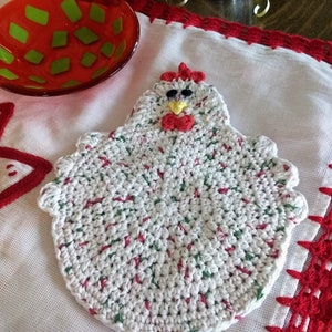 Double Thick Crochet Chicken Potholder, Handmade Chicken Hot Pad, Chicken Trivet, Chicken Kitchen Décor, Funny Chicken, Pot holder, Hot Pad, image 10