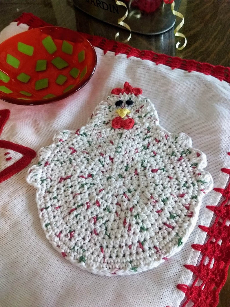 Double Thick Crochet Chicken Potholder, Handmade Chicken Hot Pad, Chicken Trivet, Chicken Kitchen Décor, Funny Chicken, Pot holder, Hot Pad, image 10