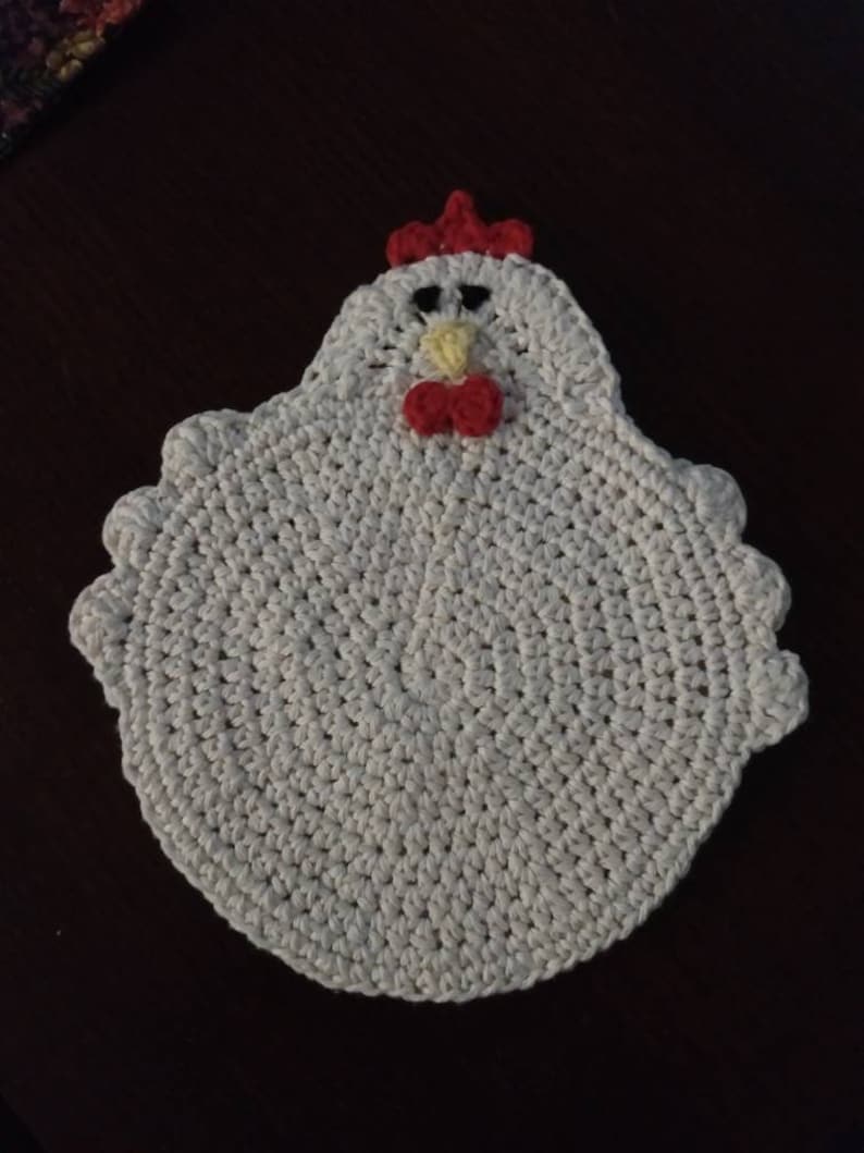 Double Thick Crochet Chicken Potholder, Handmade Chicken Hot Pad, Chicken Trivet, Chicken Kitchen Décor, Funny Chicken, Pot holder, Hot Pad, image 8