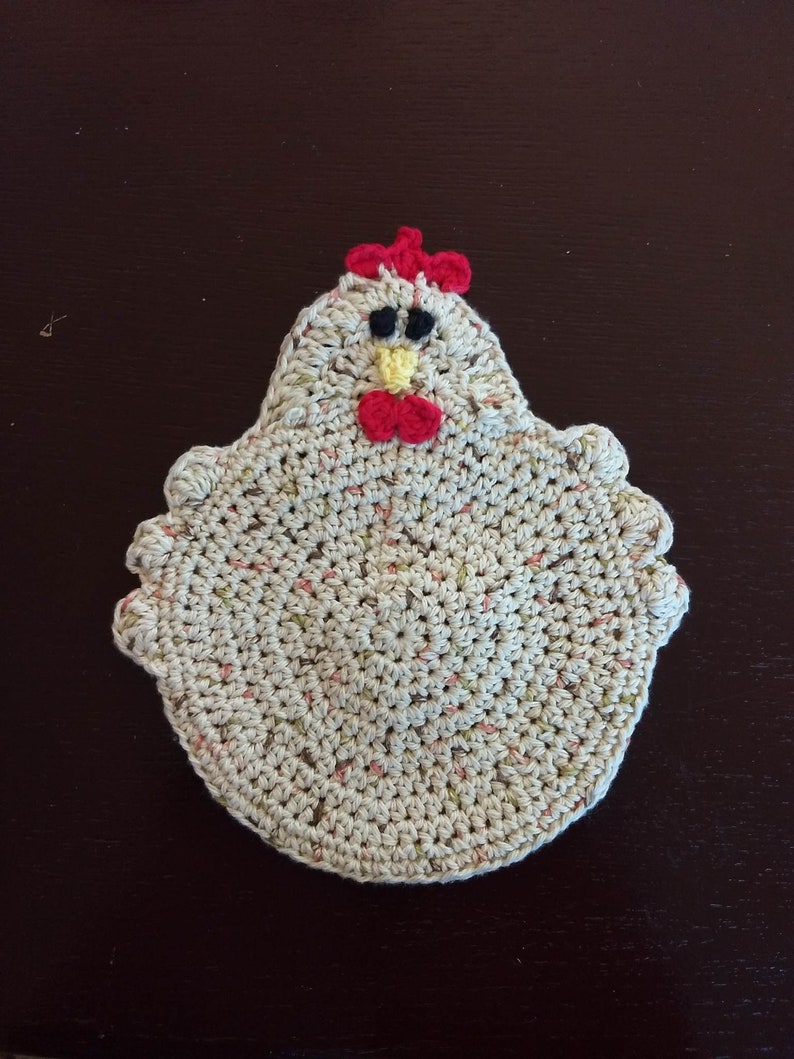 Double Thick Crochet Chicken Potholder, Handmade Chicken Hot Pad, Chicken Trivet, Chicken Kitchen Décor, Funny Chicken, Pot holder, Hot Pad, image 9