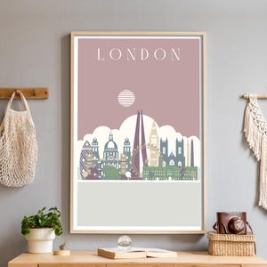 London Skyline Kunstdruck, UK City Poster, minimalistische Architektur digitales Wanddekor