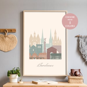Bordeaux Frankreich Plakat, Drucke, moderne Kunst, druckbare Wandkunst, Reise Geschenk, Mid Century Modern Wandkunst, Retro Plakat, danish pastell