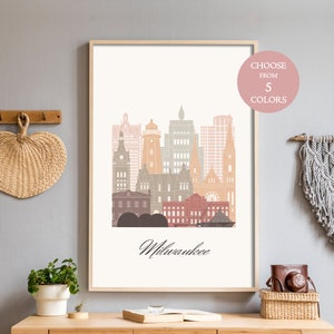 Milwaukee decor, download to print, modern art black and white, minimalist office, map poster, city skyline, travel wall art printable