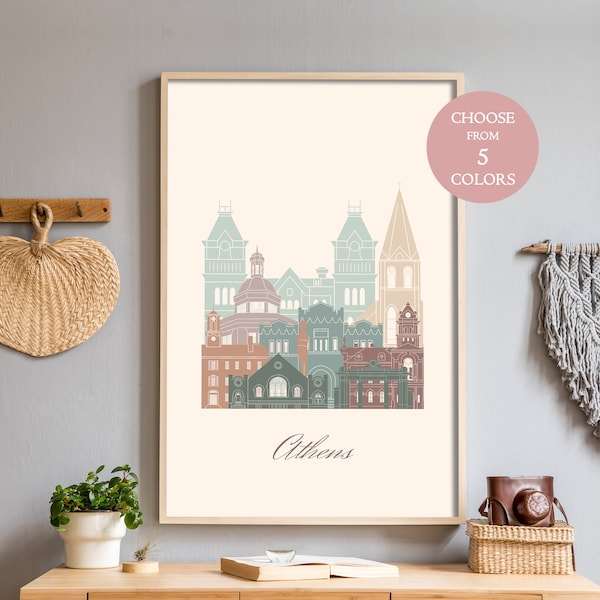 Athens Ohio map, instant download art print, aesthetic room decor minimalist, printable art travel, poster prints colorful, wall decor boho