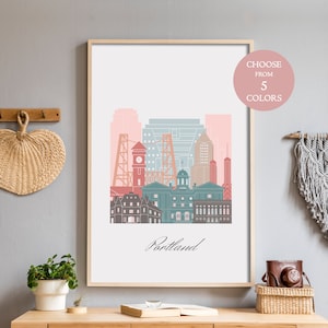 Portland travel inspired decor, OR, minimalist office decor, downloadable wall art print, poster for living room, cottage chic