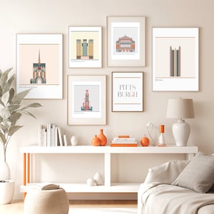 Conjunto de pôsteres de arte para parede com tema de Pittsburgh, decoração com paisagem urbana (download digital)