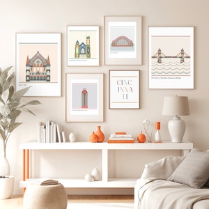Cincinnati Galerie Wandset, Cincinnati Sammlung Kunstdruck, Boho druckbare Stadtbild, digitaler Download, Reiseplakat, Stadtplan Dekor