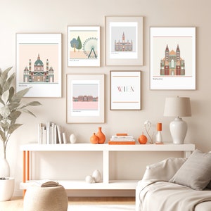 Vienna collection Art Print, Vienna gallery wall set, Travel Poster, City Map decor, boho Printable cityscape, digital download, Austria