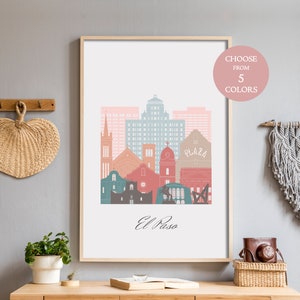 El Paso Texas print, skyline wall decor, map print city, instant digital download artwork, aesthetic wall posters, boho decor print