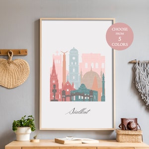 Paisaje urbano de Sialkot, impresiones de arte mural, horizonte, impresiones descargables de la ciudad, impresión de arte moderno, arte digital imprimible, decoración de la habitación, regalo de arte para el hogar