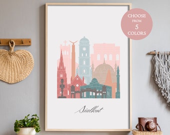 Sialkot cityscape, wall art prints skyline, downloadable prints city, modern art print, digital art printable, decor room, art gift home