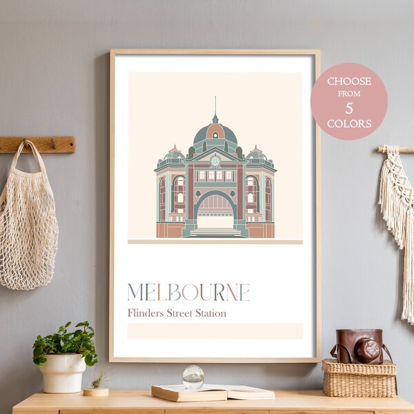 Melbourne Art, Melbourne Print, Melbourne Decor, Melbourne Travel Poster, City Map, boho print, Flinders Street Station