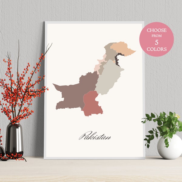 Pakistan art map, home decor modern, abstract prints, mid century modern art, downloadable prints, boho wall decor, danish pastel