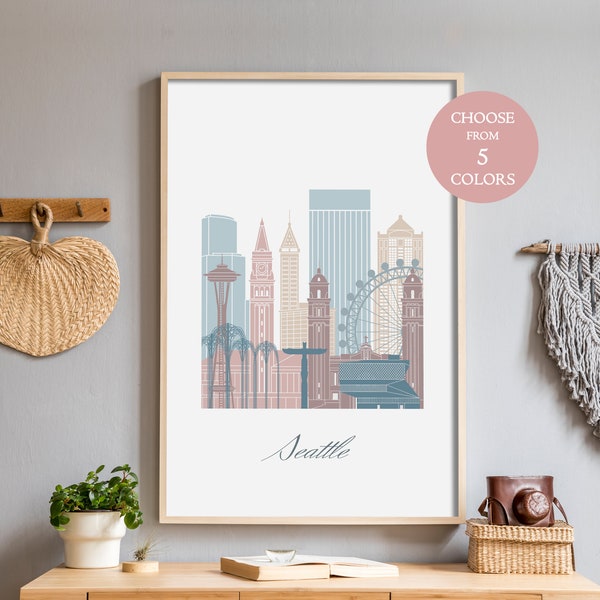 Seattle gifts, minimalist art black and white, map poster, city prints, skyline printables, downloadable art, travel them print