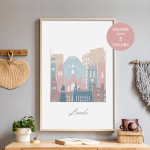 Horizonte de Leeds, impresión de mapas, arte de la pared, arte de la ciudad, cartel impreso, decoración descargable, impresiones digitales, arte del paisaje urbano, decoración del hogar de viaje