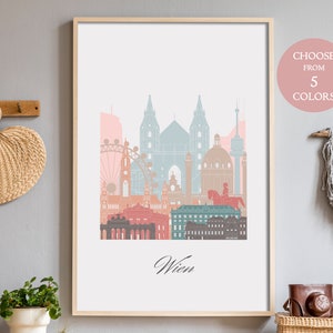 Vienna city map print color, Austria, wall art Vienna, city prints Europe, home decor wall art bedroom, gift ideas