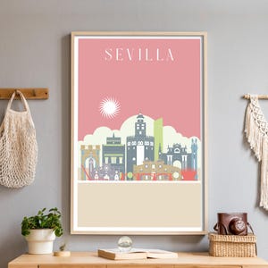 Seville Print, Spanien, Wohnzimmer Wandkunst, Poster Ästhetik, Skyline, Retro Boho Print, Mid Century Dekor, neutrale Wandkunst