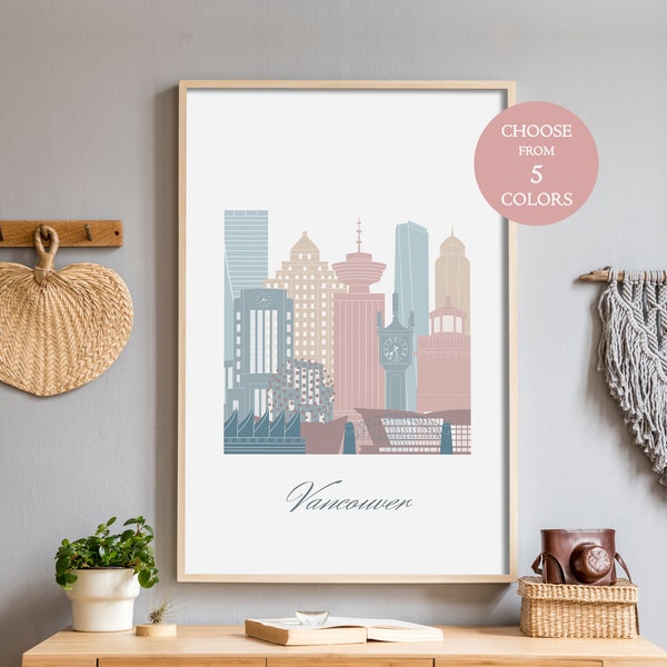 Vancouver art, digital download prints, living room wall decor, downloadable prints city, office decor wall art, travel poster printable