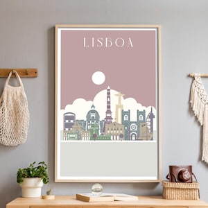 Lisbon skyline custom printable art, perfect gift for couples, anniversaries, or Christmas; instant download digital file