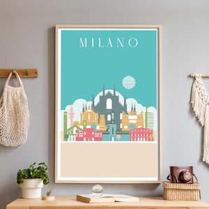 Arte moderno para sala de estar en Milán, Italia, decoración minimalista de oficina, impresión de arte de pared descargable, póster para sala de estar, regalo de inauguración de la casa