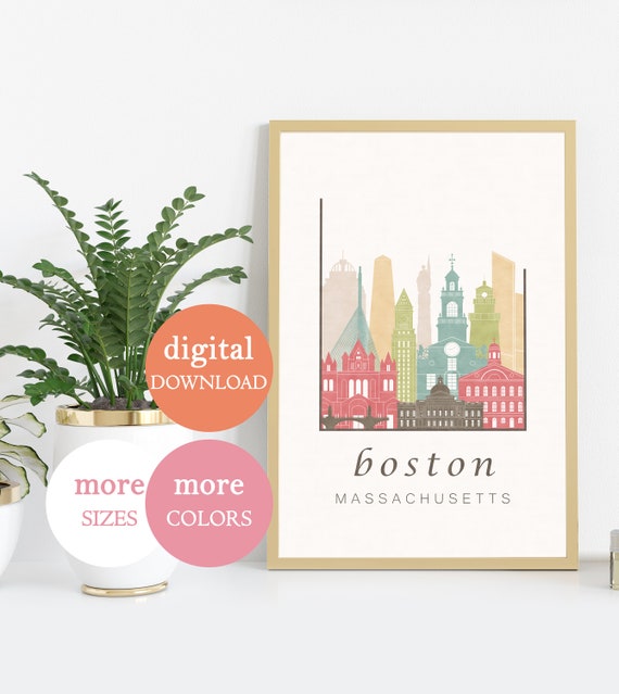 Minimalist Home Decor Wall Art Boston Massachusetts Print Digital Download Downloadable Typography Designer Contemporary Boho Printable
