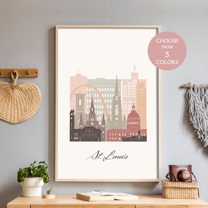 St Louis wall art, home decor modern, downloadable prints, cityscape boho wall decor, abstract prints, mid century modern art, danish pastel