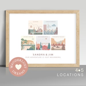 Personalisierte Landkarte Druck, beliebige Orte 4 5 Orte, Benutzerdefinierte Reise Wandkunst, maßgeschneiderte Paare Geschenk, personalisierte Stadt Karte Druck, Landkarte
