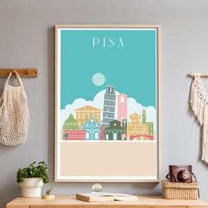 Poster von Pisa, Italien, Mid Century Modern Print, Retro Poster, digitale Drucke, Stadtbild, Turm, druckbare Geschenk, Stadtplan, druckbare Geschenk