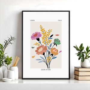 Italienische Blumen Illustration, bunte Blumen Illustration, ligurische Blumen Illustration, digitales Bouquet Poster, Blumen Illustration