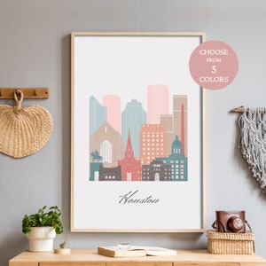 Houston print, printable art downloads, boho poster print, minimalist city art print, neutral print, mid century art