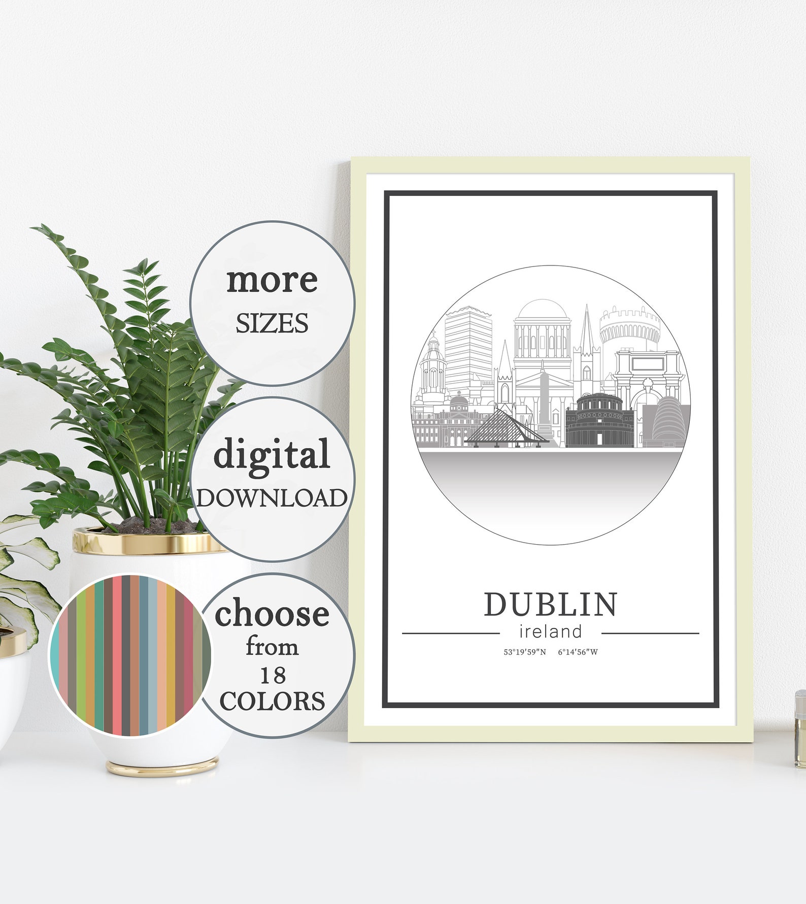 Dublin print cityscape art downloadable prints city poster Etsy