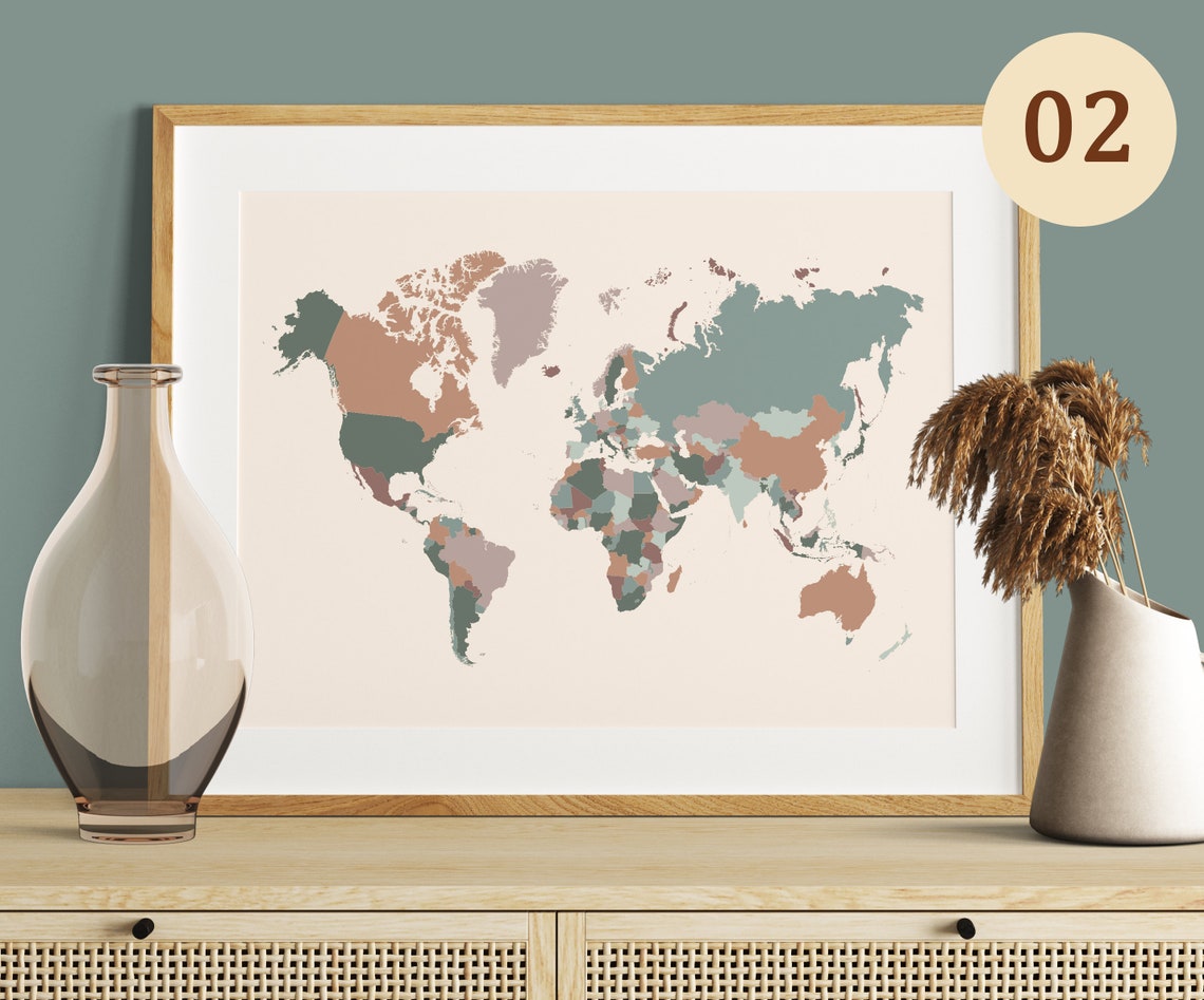 Map of the World Printable Maps Home Decor Modern Digital - Etsy