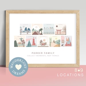 Personalized print, any locations, 8 - 9 places, art of city, moving away gift, our first home, minimalist office art, WANDERLUST DREAMS