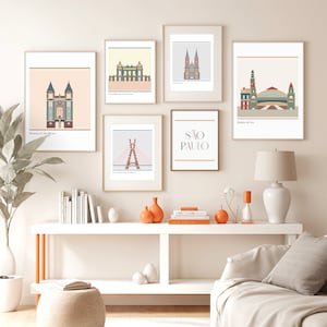 Sao Paulo-galerijwandset, Sao Paulo-collectie Art Print, digitale download, reisposter, decor stadsplattegrond, boho Afdrukbaar stadsbeeld