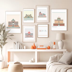 Rom-Galeriewandset, Rom-Sammlung Kunstdruck, digitaler Download, Reiseplakat, Stadtplandekor, druckbares Stadtbild
