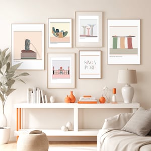 Singapore collection Art Print, Singapore gallery wall set, Singapore Wall Art Illustration, Singapore printable minimal design Posters