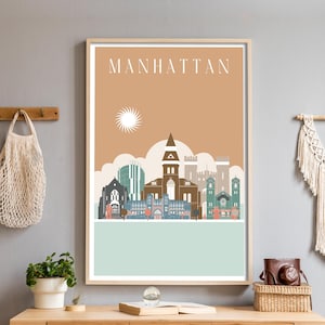 Benutzerdefinierte Skyline von Manhattan, Kansas zum Ausdrucken, perfekt als Geschenk für Jubiläen, Hochzeiten oder besondere Erinnerungen