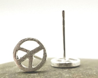 Peace Sign Unisex Stud Earrings • 925 Silver Matte Finish