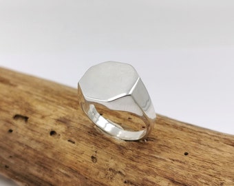 Hexagonal Unisex Signet Ring 925 Silver